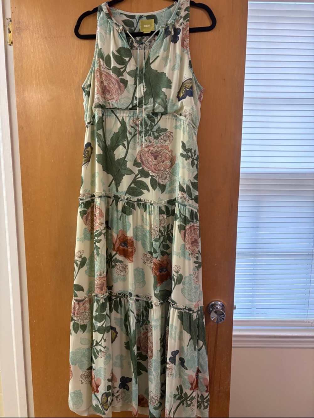 Maeve Floral Tiered Maxi Dress in Mint, Green and Pink